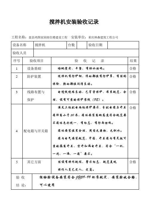 小型机具验收记录