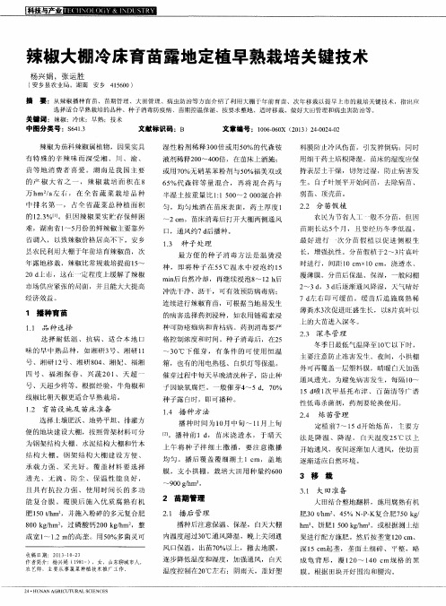 辣椒大棚冷床育苗露地定植早熟栽培关键技术