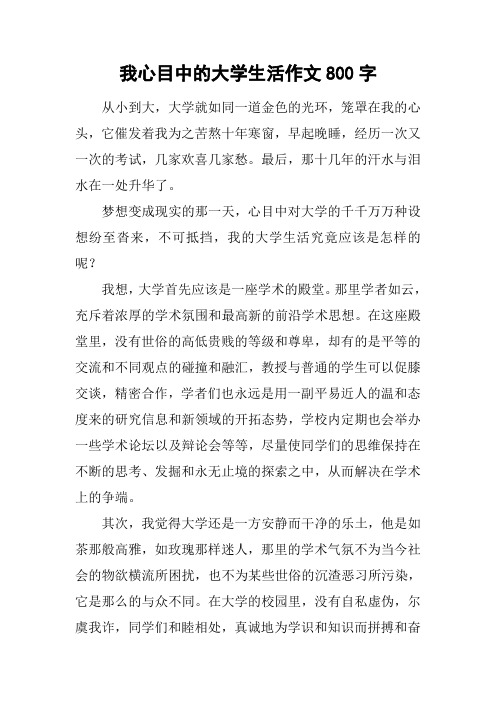 我心目中的大学生活作文800字