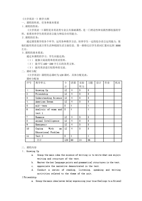 《大学英语1》教学大纲