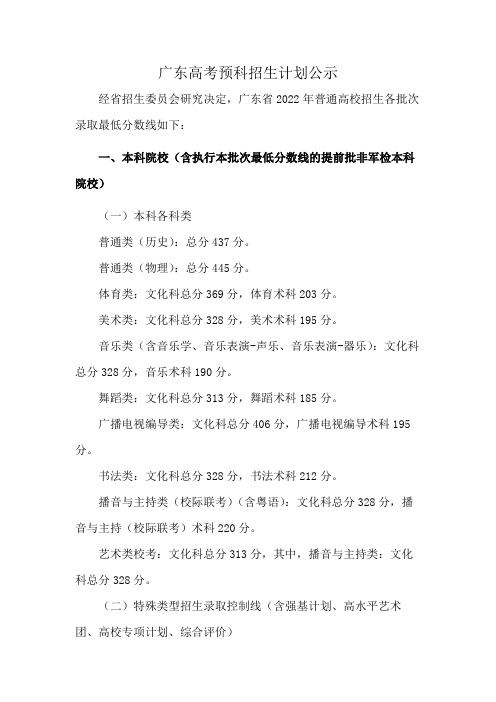 广东高考预科招生计划公示