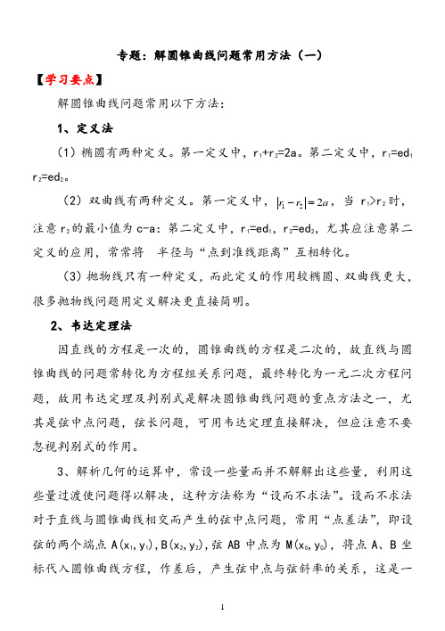 【经典例题】高中数学圆锥曲线问题常用方法经典例题(含答案)