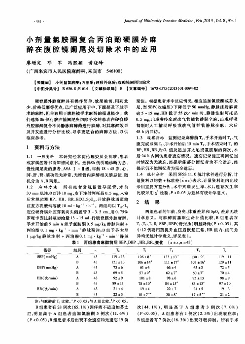 小剂量氯胺酮复合丙泊酚硬膜外麻醉在腹腔镜阑尾炎切除术中的应用