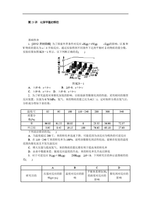 高三鲁科化学一轮复习精品练习 第讲 化学平衡的移动 含解析