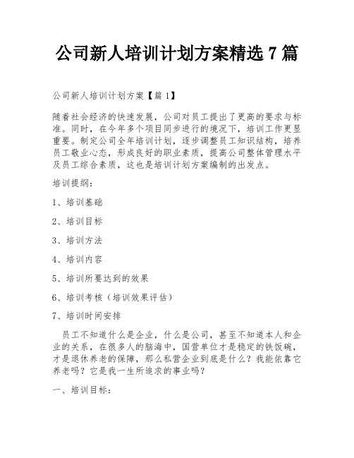 公司新人培训计划方案精选7篇