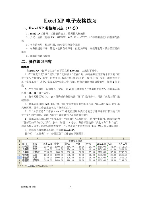 Excel XP电子表格练习