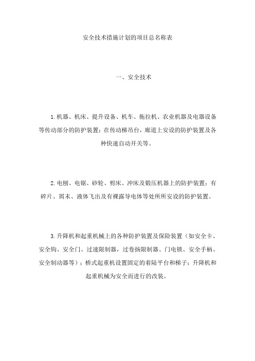 安全技术措施计划的项目总名称表1