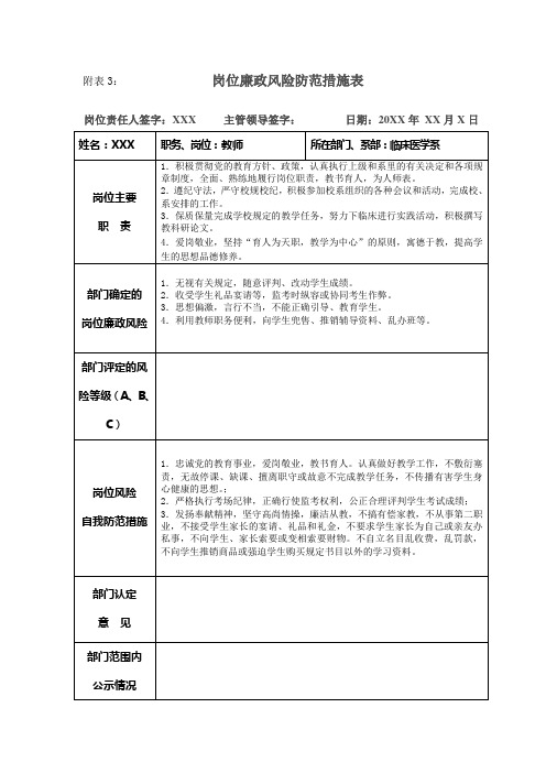 岗位廉政风险防范责任书