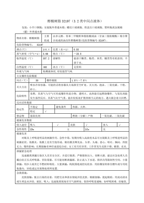 醇酸树脂理化特性表