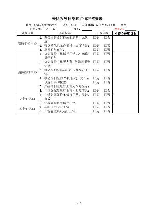 安防系统日常运行情况巡查表