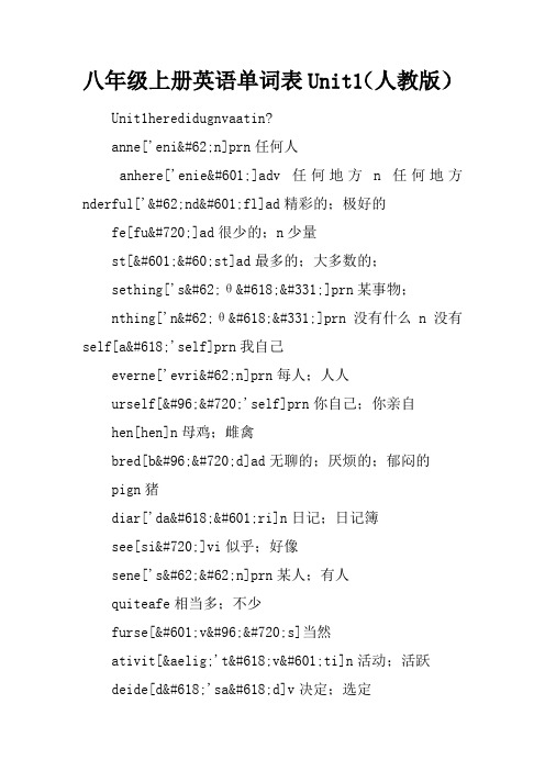 八年级上册英语单词表Unit1(人教版)