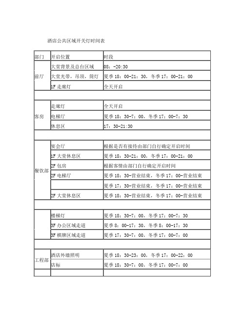 酒店公共区域开关灯时间表