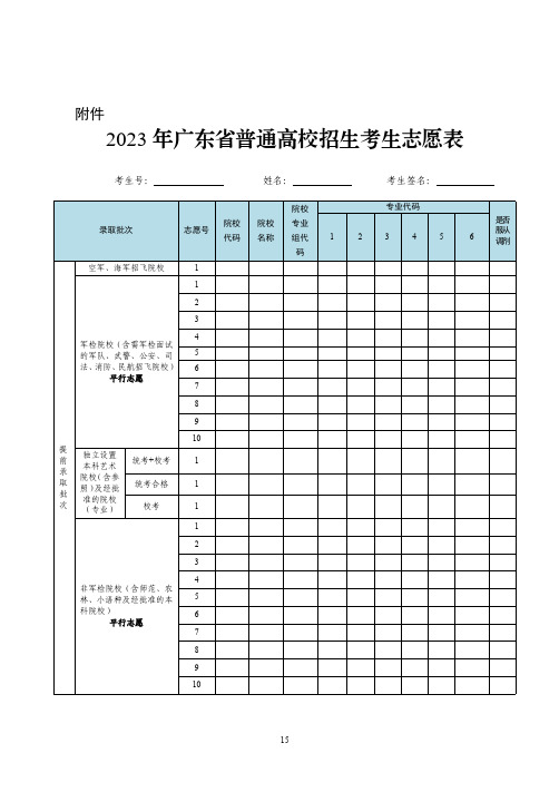 广东23年高考志愿表格