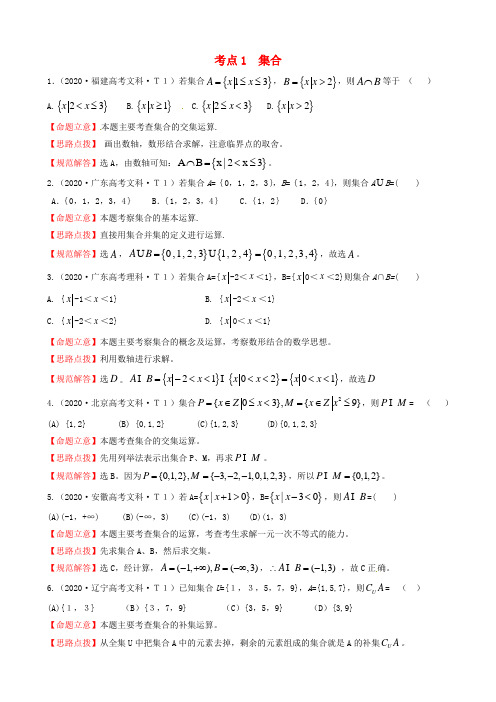 2020年高考数学 考点1  集合