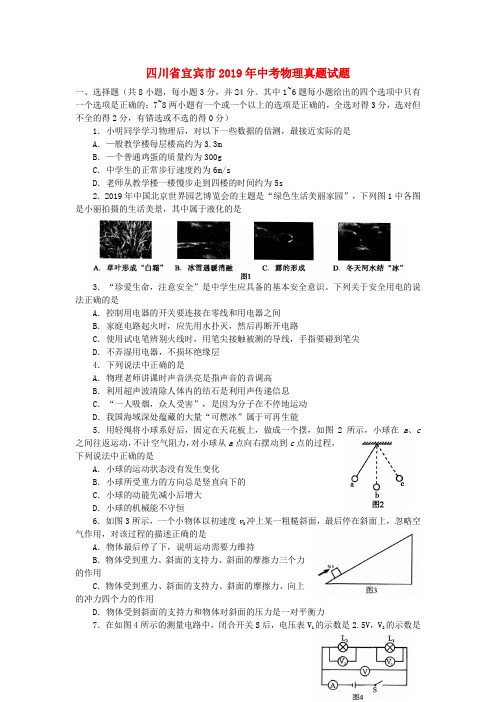 四川省宜宾市2019年中考物理真题试题