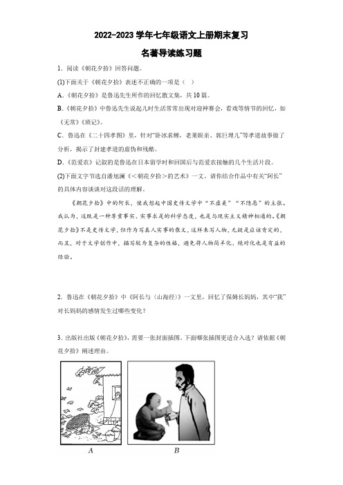 七年级语文上册期末复习名著导读练习题(含答案)(2024年)