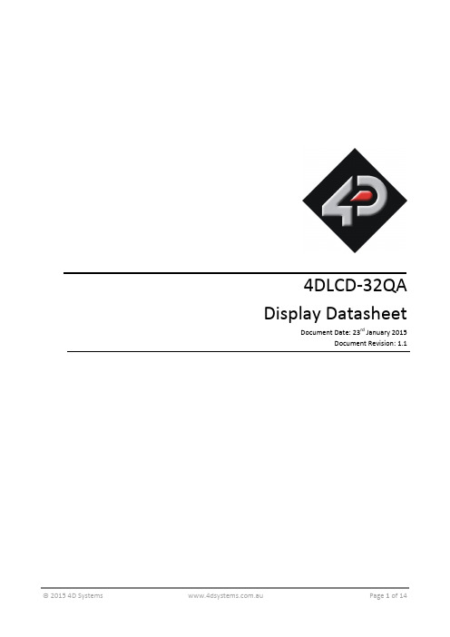 4D Systems 4DLCD-32QA 显示器数据手册说明书