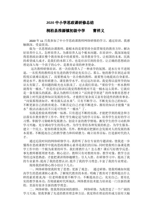 2020中小学思政课研修总结