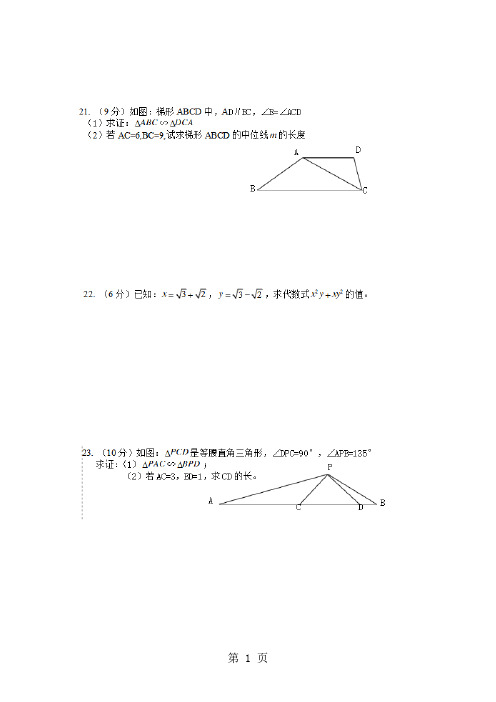 福建厦门华侨中学~学年度第一学期期中考试九年级数学模拟试题(图片版,)