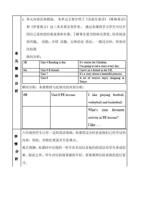 沪教版六年级英语下册Unit 10 Great story books教学设计