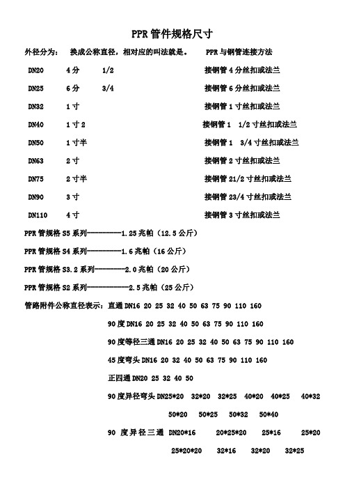 PPR管件规格尺寸