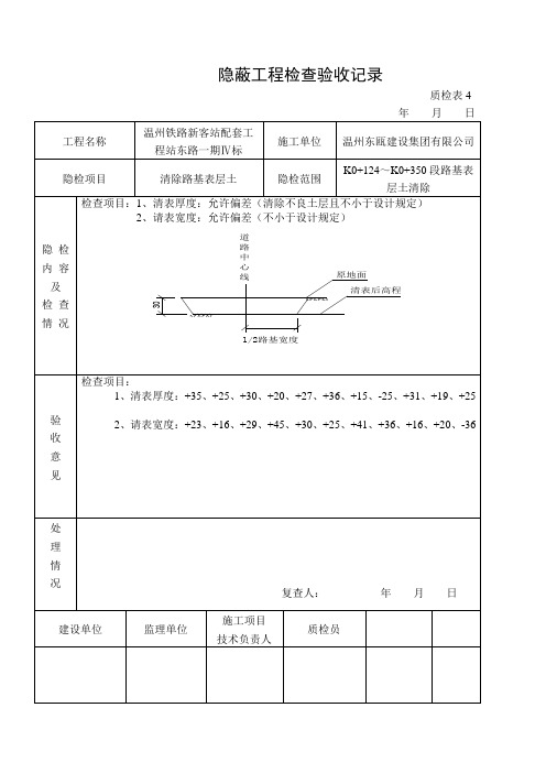 隐蔽工程验收记录样本(路基清表)