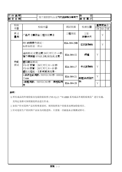 端子连接器Wafer系列成品检验作业规范