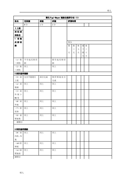 Fugl-Meyer运动、平衡、感觉、被动活动评分表