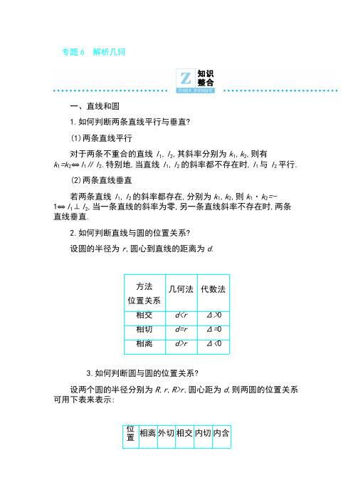 2019高考数学理科二轮复习第一篇微型专题讲义：专题6 解析几何 知识整合 Word版含解析