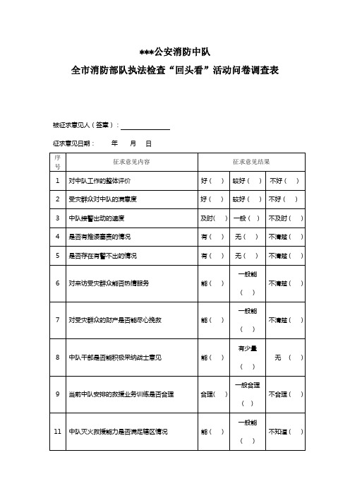 消防部队执法检查“回头看”活动问卷调查表