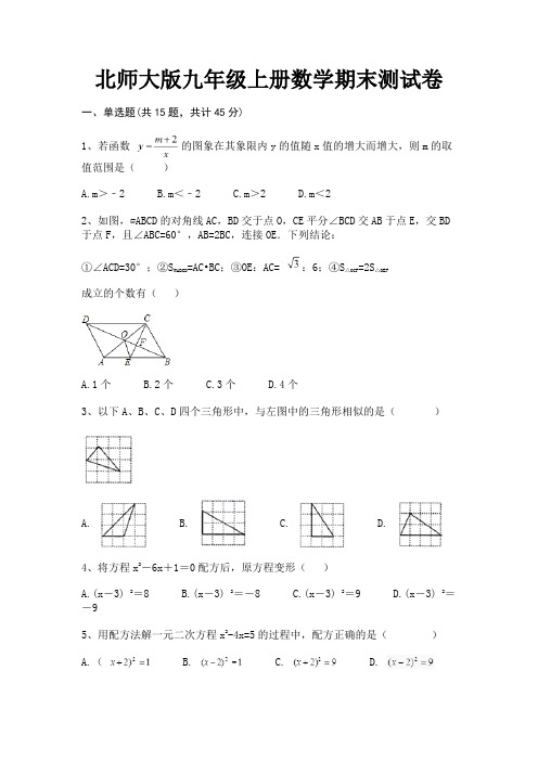 北师大版九年级上册数学期末测试卷(完美版)