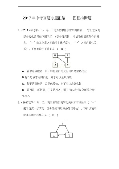 2017年全国中考化学试题汇编专题——图框推断题