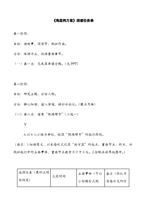 《海底两万里》阅读任务清单(学生版)