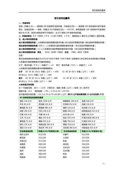 常见食物热量整合表