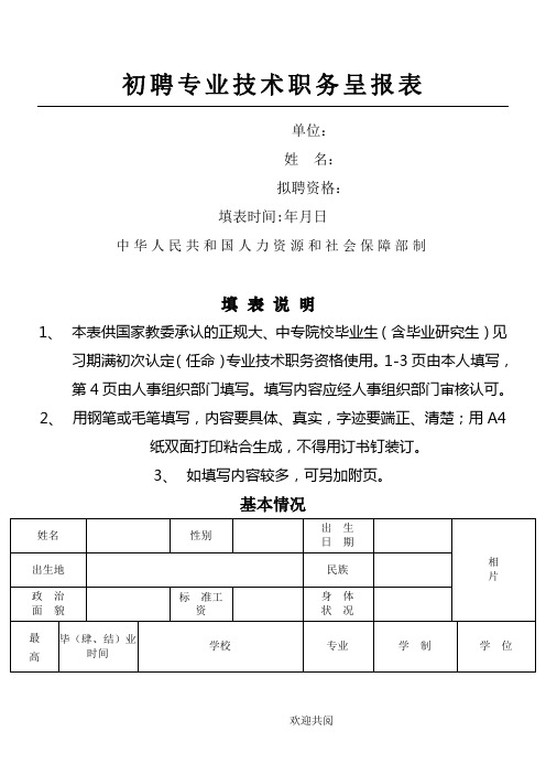 初聘专业技术职务呈报表模板