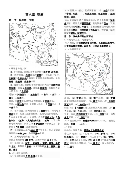 七年级下册第六章世界地理知识要点精心整理