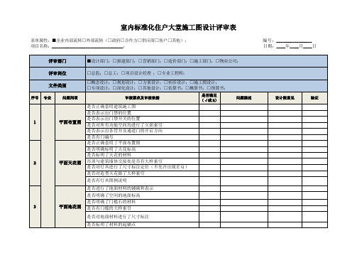 房地产企业室内标准化住户大堂施工图设计评审表