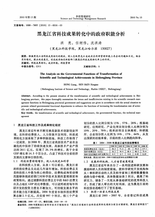 黑龙江省科技成果转化中的政府职能分析