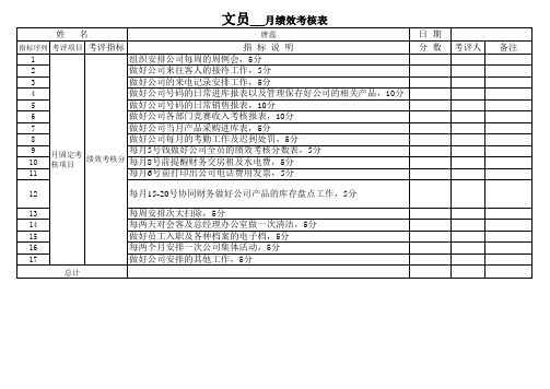 行政文员绩效考勤表