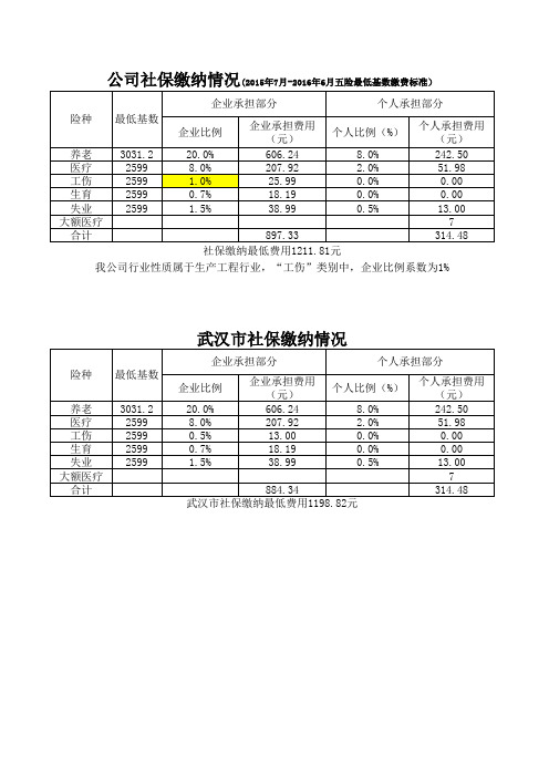 公司社保缴纳情况(2015年7月份)