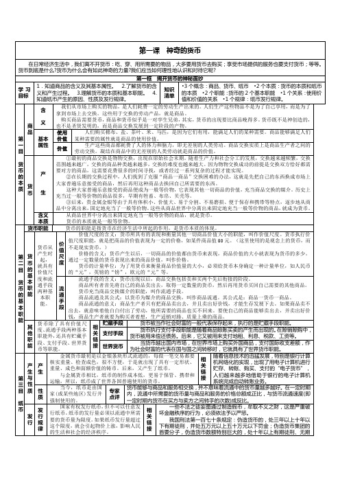 2015-2016学年高一政治学案：第1课 第1框《揭开货币的神秘面纱》(新人教版必修1)   