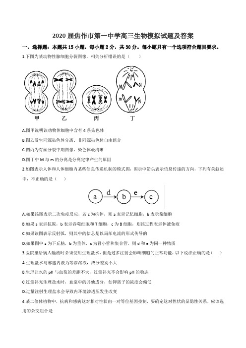 2020届焦作市第一中学高三生物模拟试题及答案