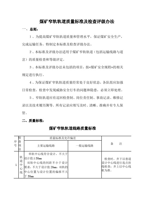 轨道质量及小绞车安装标准