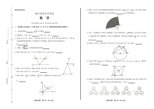 2020年中考数学适应性考试试题含答案06