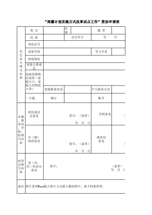 雨露计划资助申请表