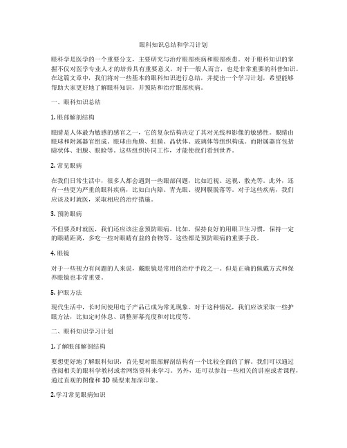 眼科知识总结和学习计划