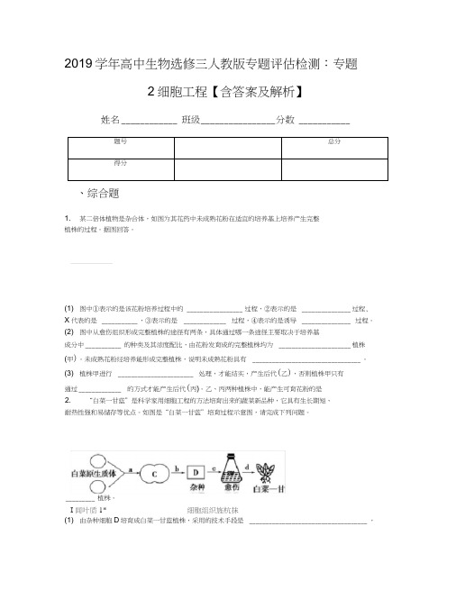 2019学年高中生物选修三人教版专题评估检测：专题2细胞工程【含答案及解析】