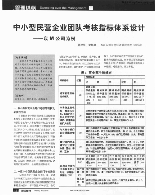 中小型民营企业团队考核指标体系设计——以M公司为例