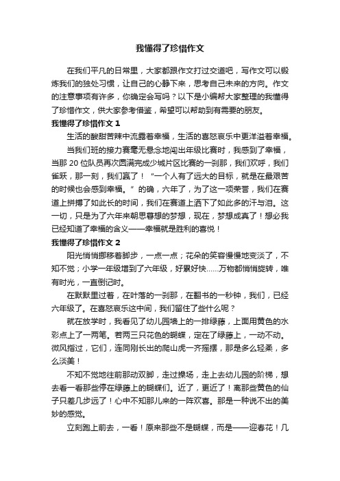 我懂得了珍惜作文（精选15篇）