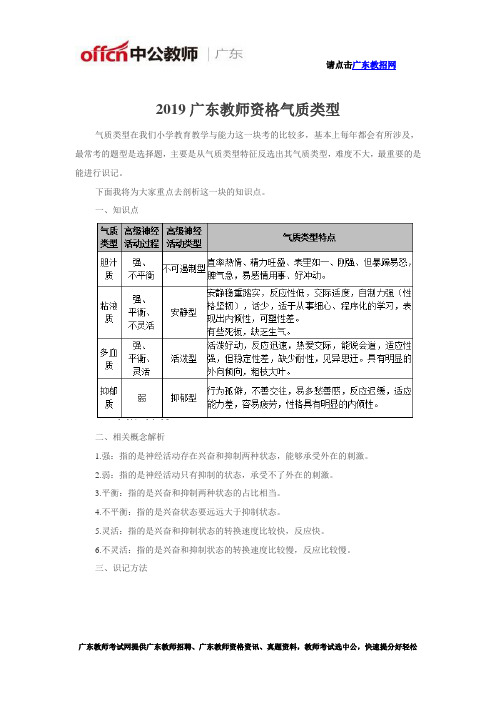 2019广东教师资格气质类型